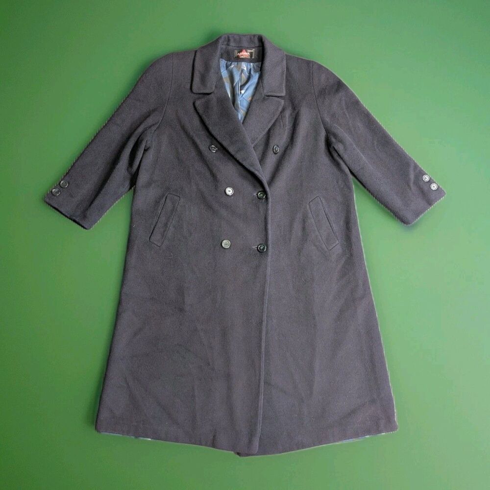 Vintage Alorna Wool Coat Full Length Overcoat Dark Purple-Navy XL USA‎ Made